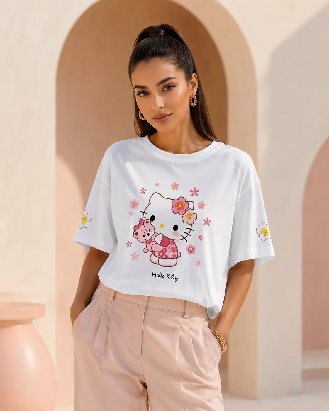 تيشيرت أوفر سايز هيلو كيتي - White