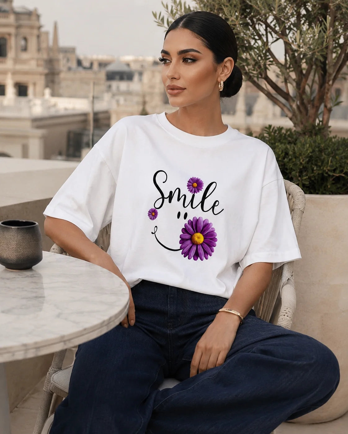 تيشيرت «Smile» ديزي - Crop / White