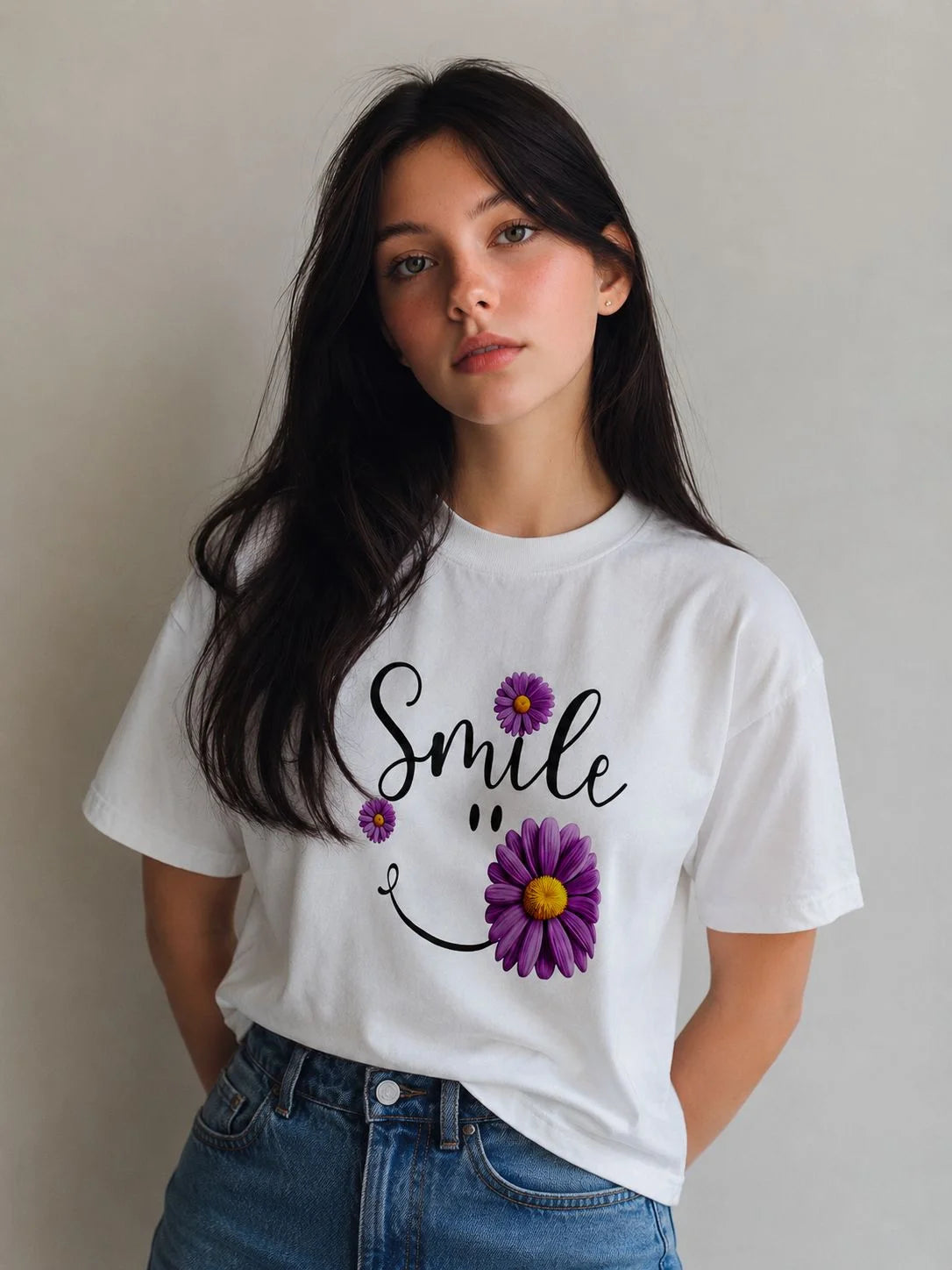 تيشيرت «Smile» ديزي - Crop / White
