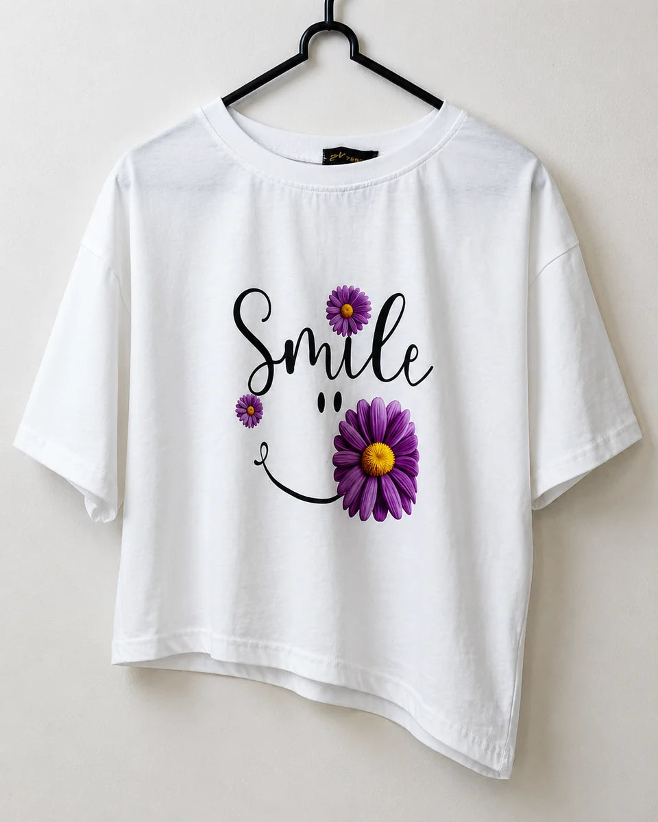 تيشيرت «Smile» ديزي - Crop / White
