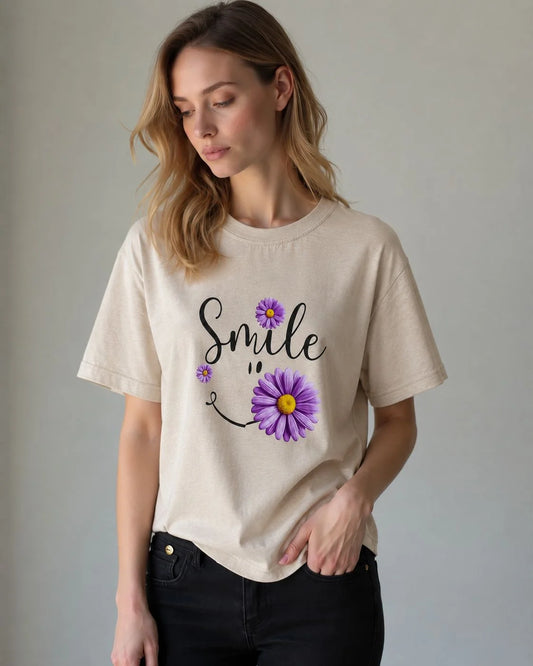 تيشيرت «Smile» ديزي - Oversized / Beige