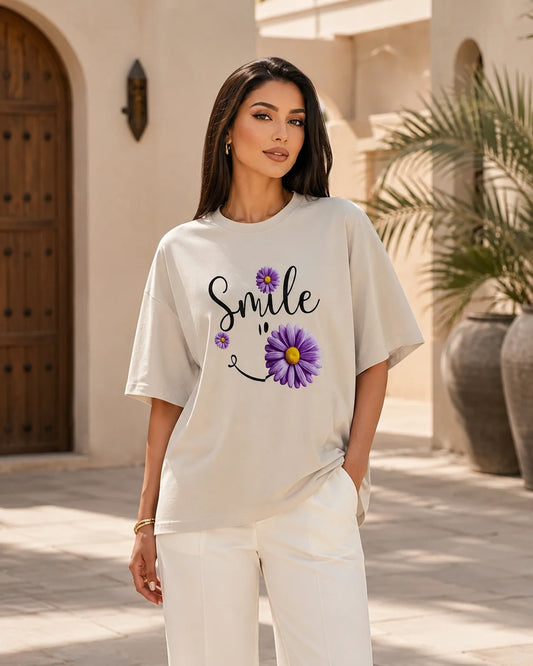 تيشيرت «Smile» ديزي - Oversized / Beige