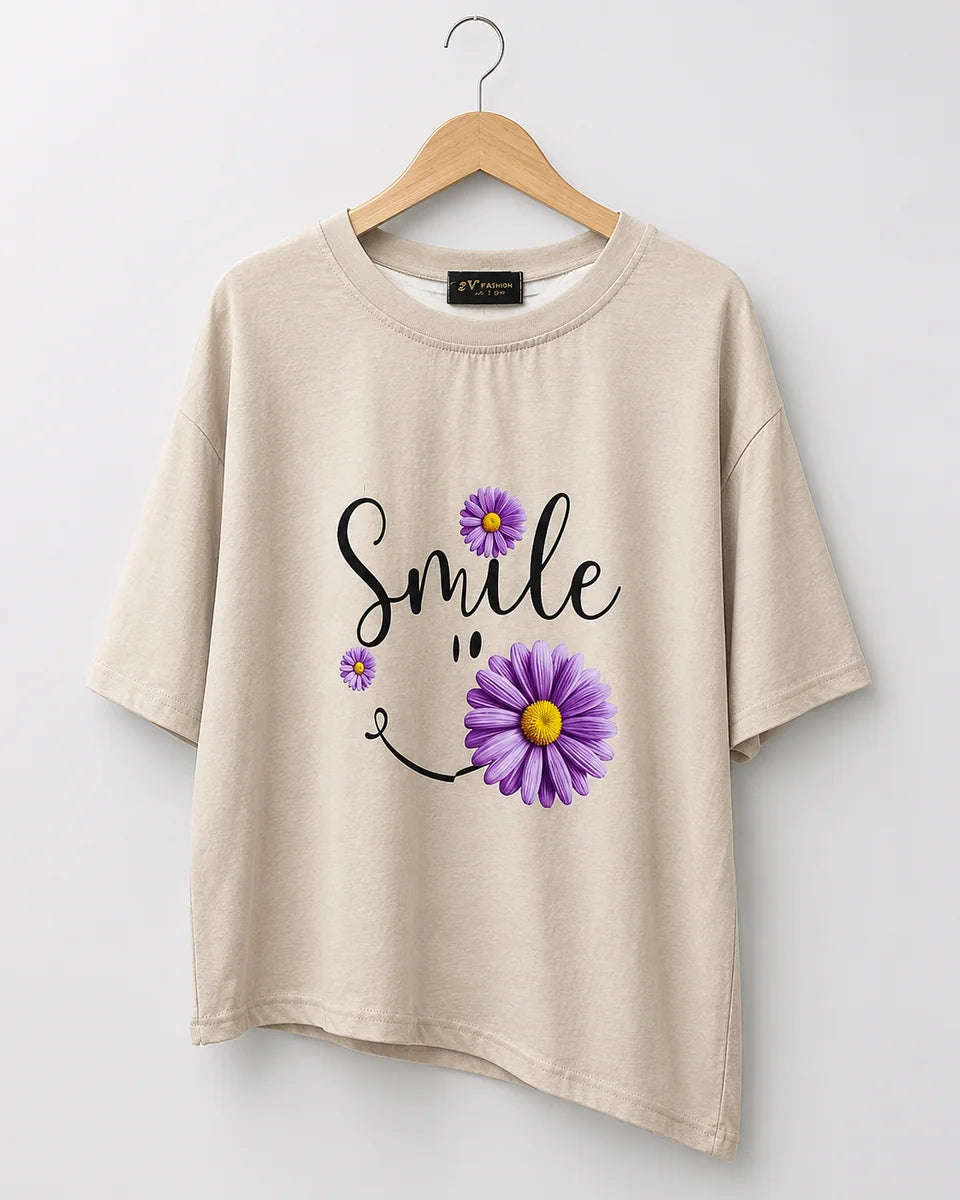 تيشيرت «Smile» ديزي - Oversized / Beige